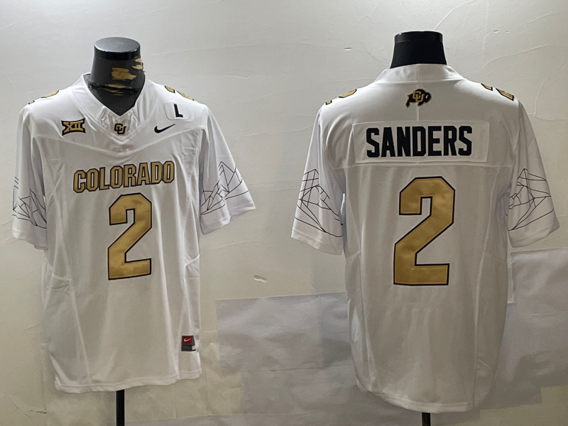 Men's Colorado Buffaloes Shedeur Sanders #2 White Football Jersey